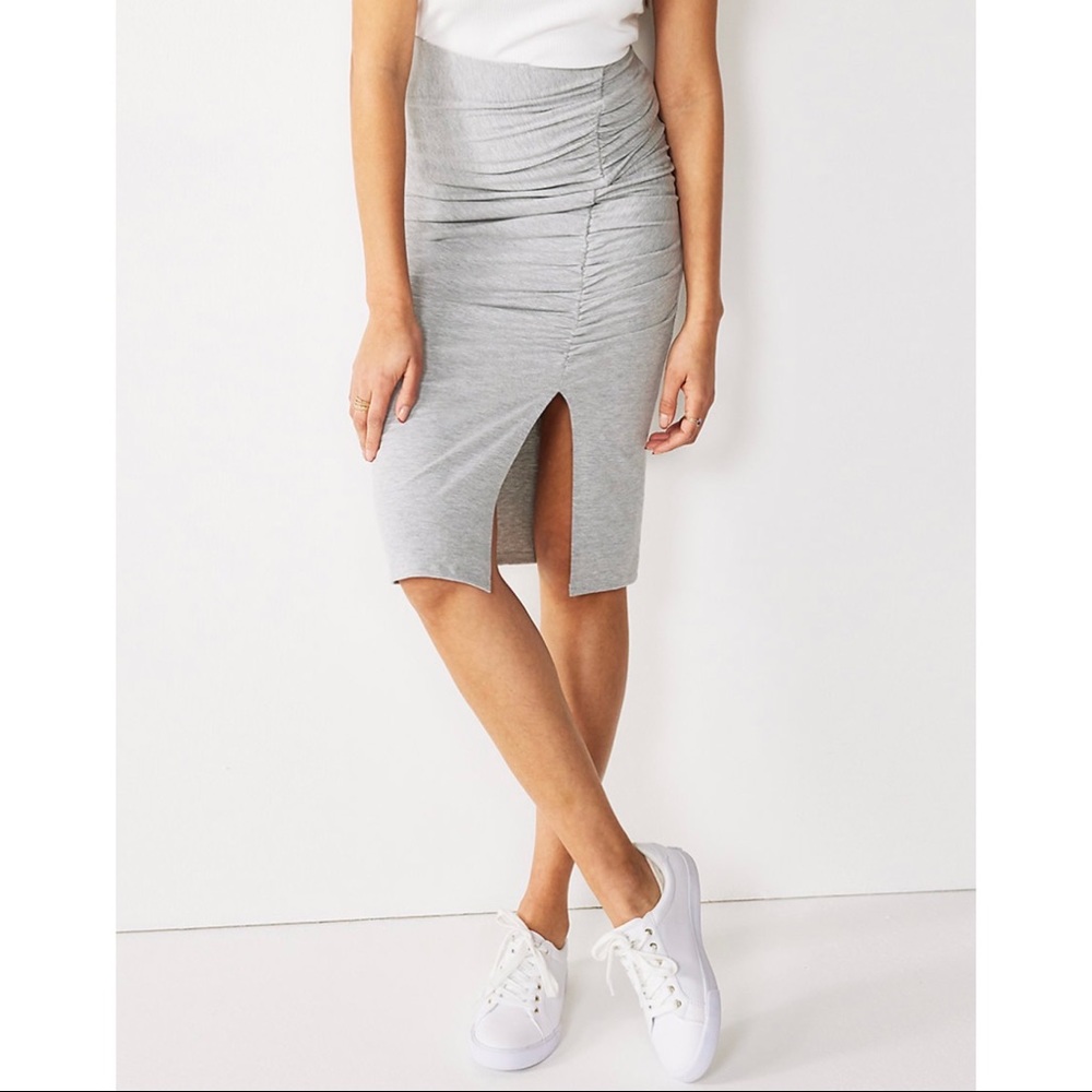 NWT Nine West Ruched Slit Midi Skirt Grey Size S